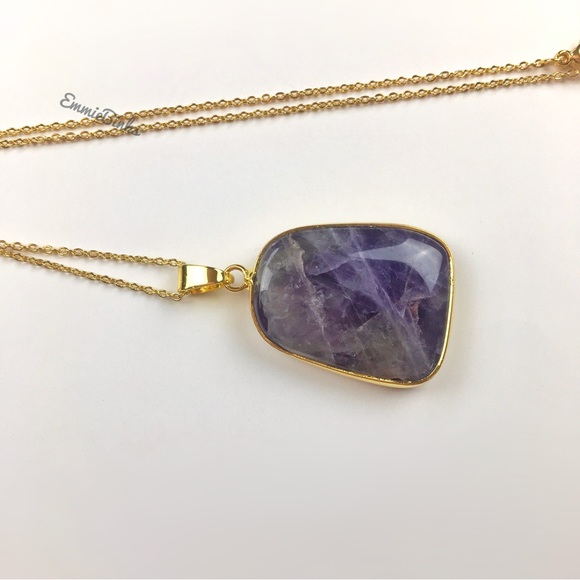 New Genuine Natural Amethyst Pendant Necklace - Amethyst Geometric Pendant - Picture 5 of 15